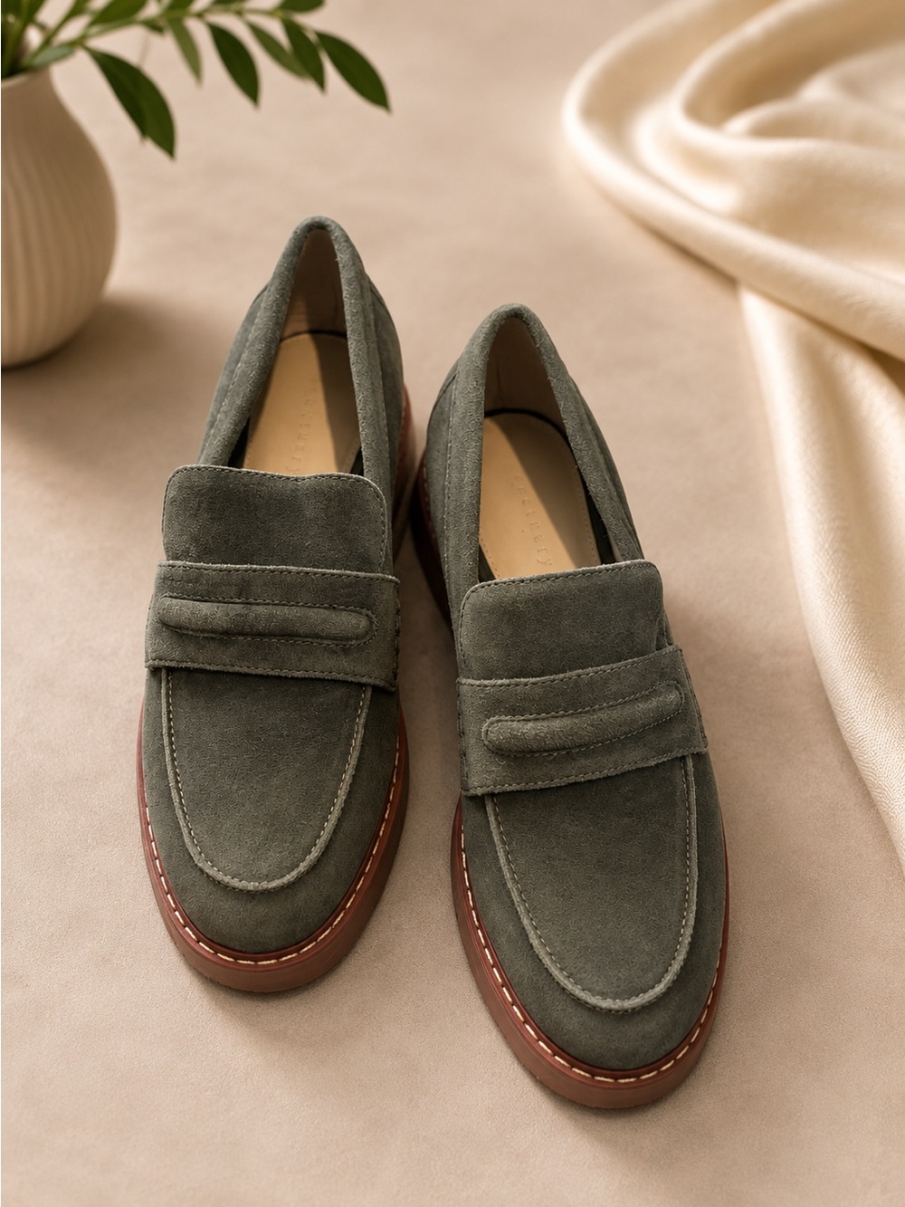 Woman’s Sanctuary Suede Penny Loafers in Olive Green worn once